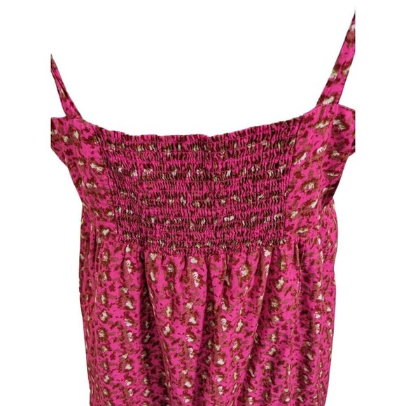 C C California Maxi Dress Sundress Large Smocked Tiered Cotton Pink Red Floral - Picture 5 of 9